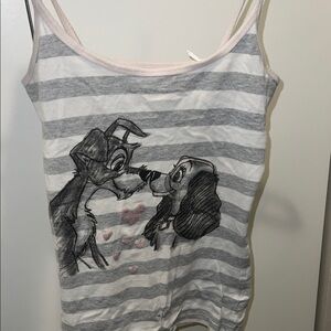 Disney Girls Gray & White Striped Tank Top with Lady and Tramp Graphic